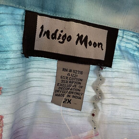 Indigo Moon Shirt Button Front Blue Ombré Purple Ribbon 2X NEW QVC - Picture 3 of 7
